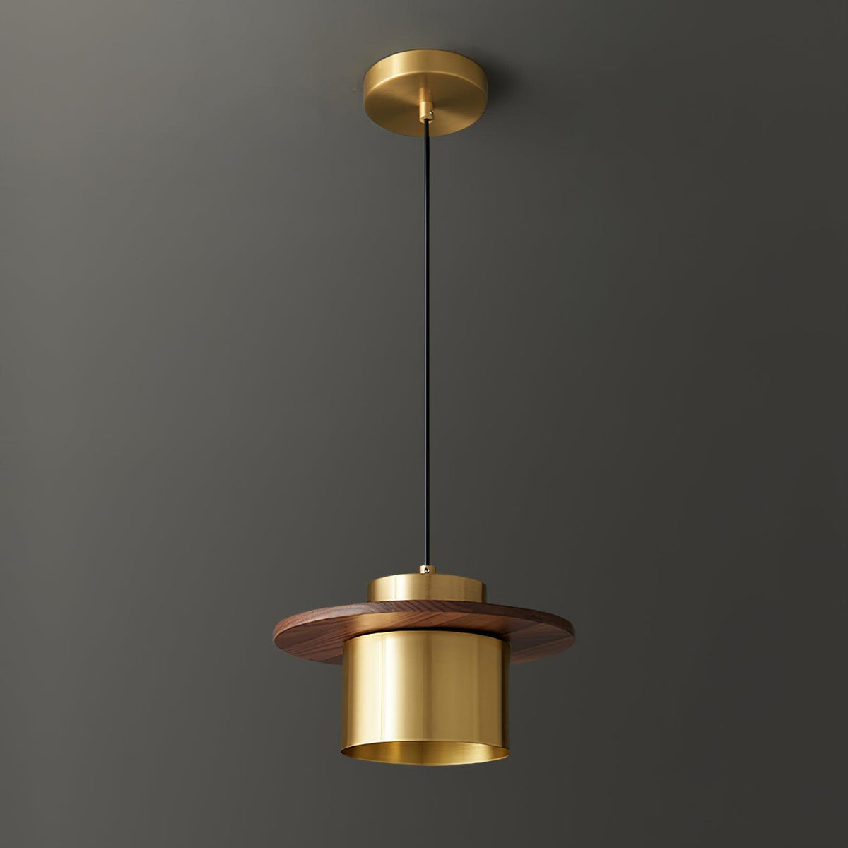 Auririra industriële hanglamp van messing en walnoot