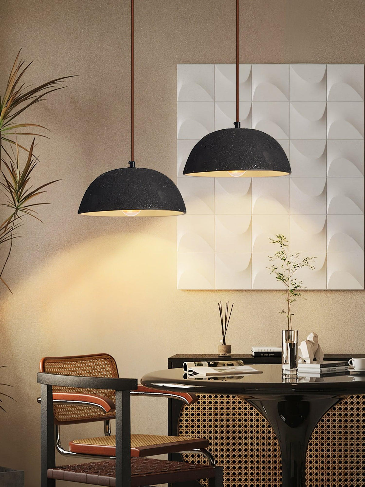 Vintage Houten hanglamp met koepel-ontwerp