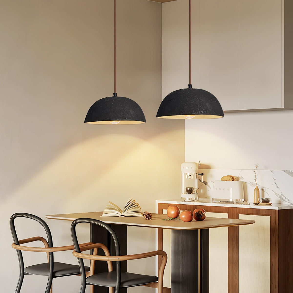 Vintage Houten hanglamp met koepel-ontwerp