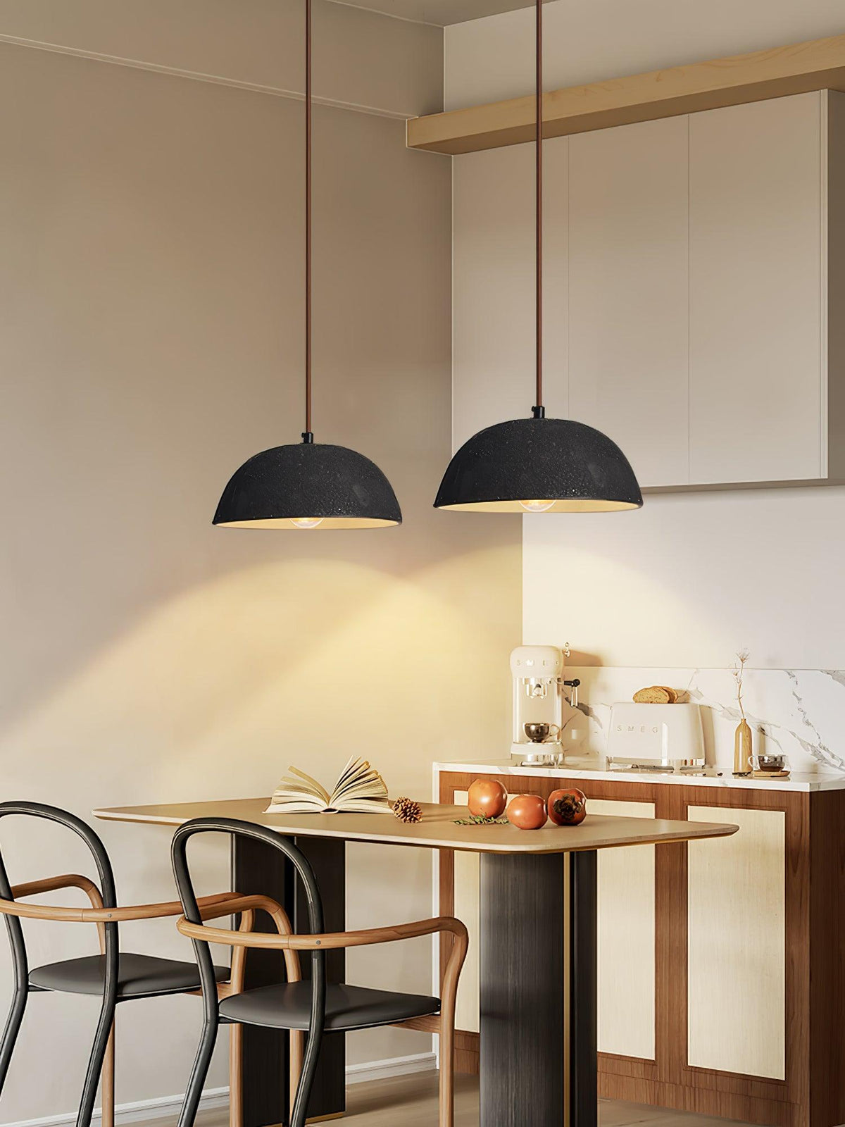Vintage Houten hanglamp met koepel-ontwerp