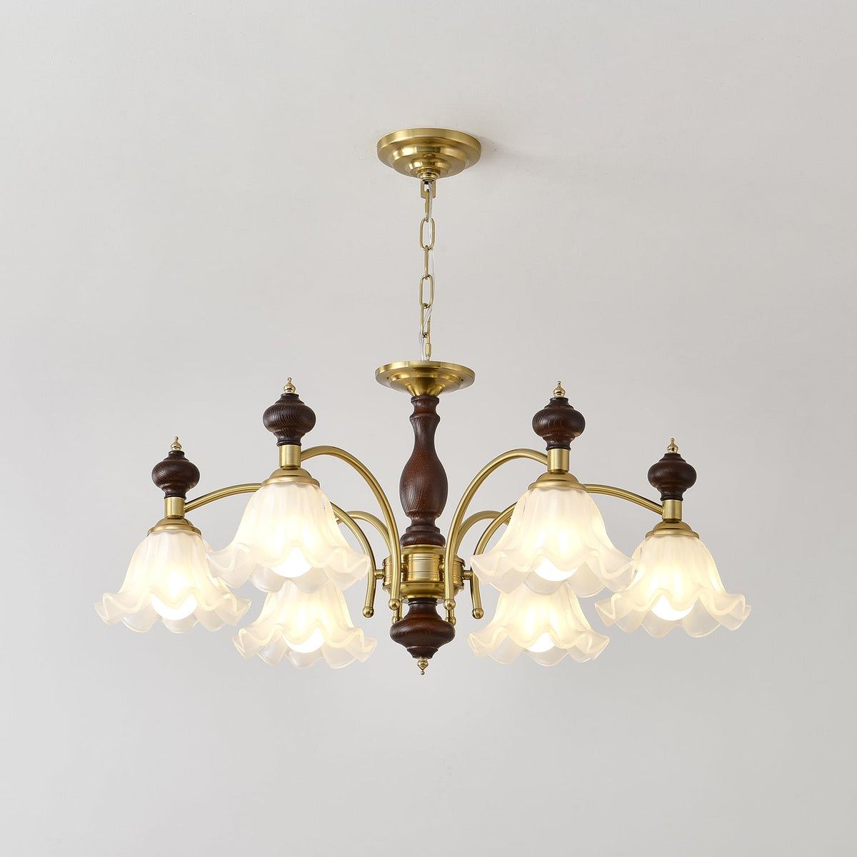 Jesolan Kroonluchter Hout & messing Blossom Bloemen