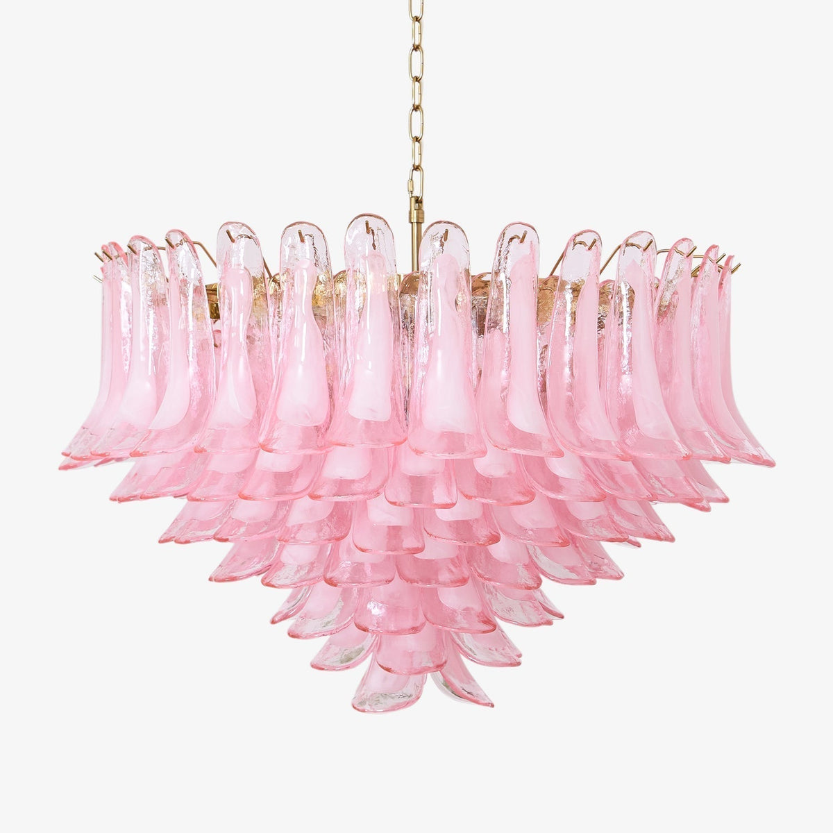 Celaella kroonluchter met roze Murano-glasbloemblaadjes in goudkleurige afwerking met bloemblaadjes