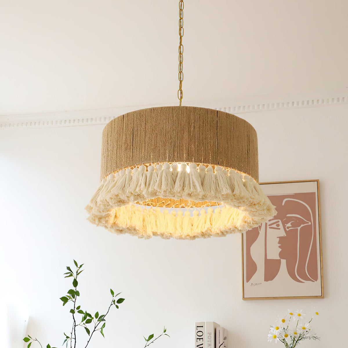 Serenenne hanglamp katoenen tasselletjes voor woonkamer