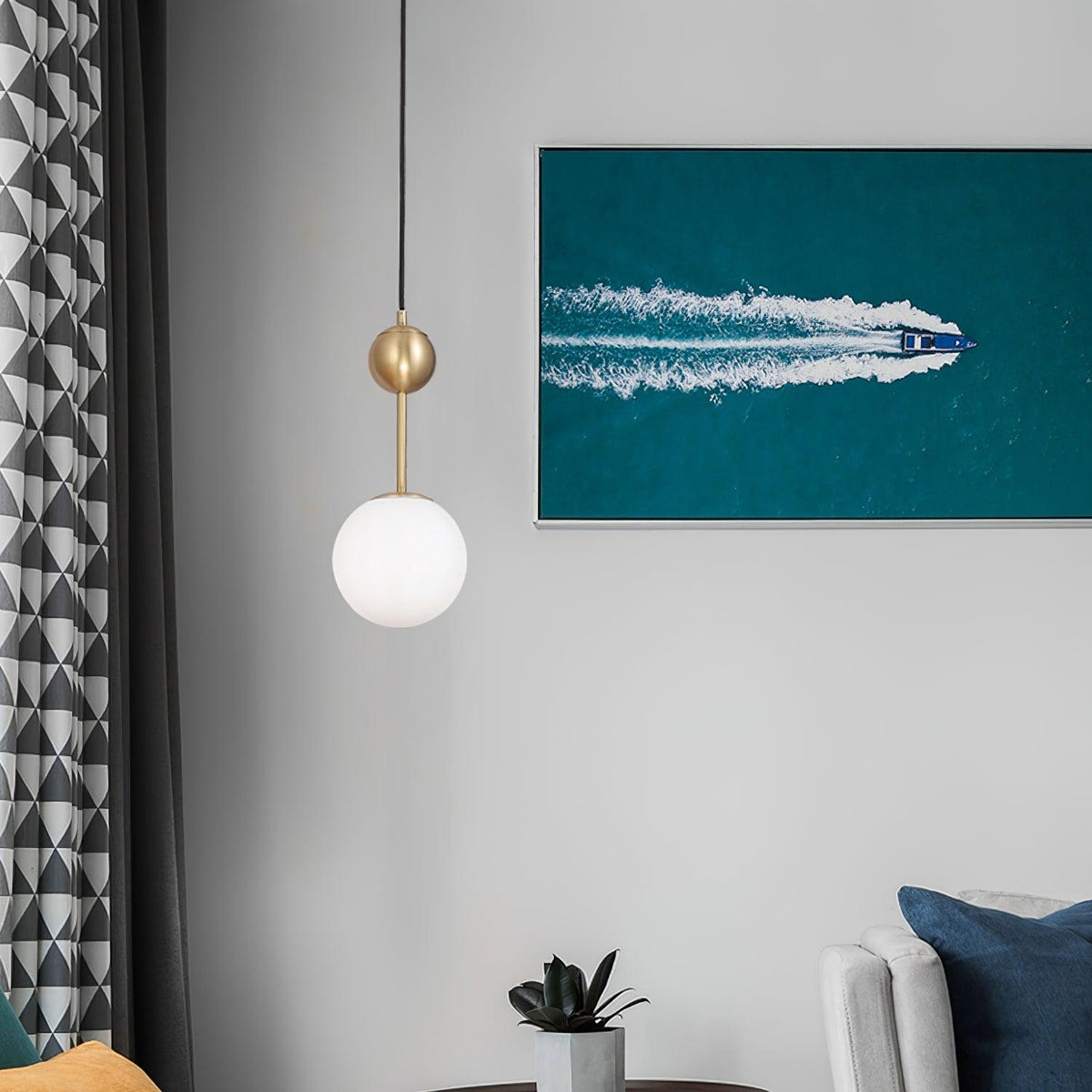 Fird hanglamp van messing en glas