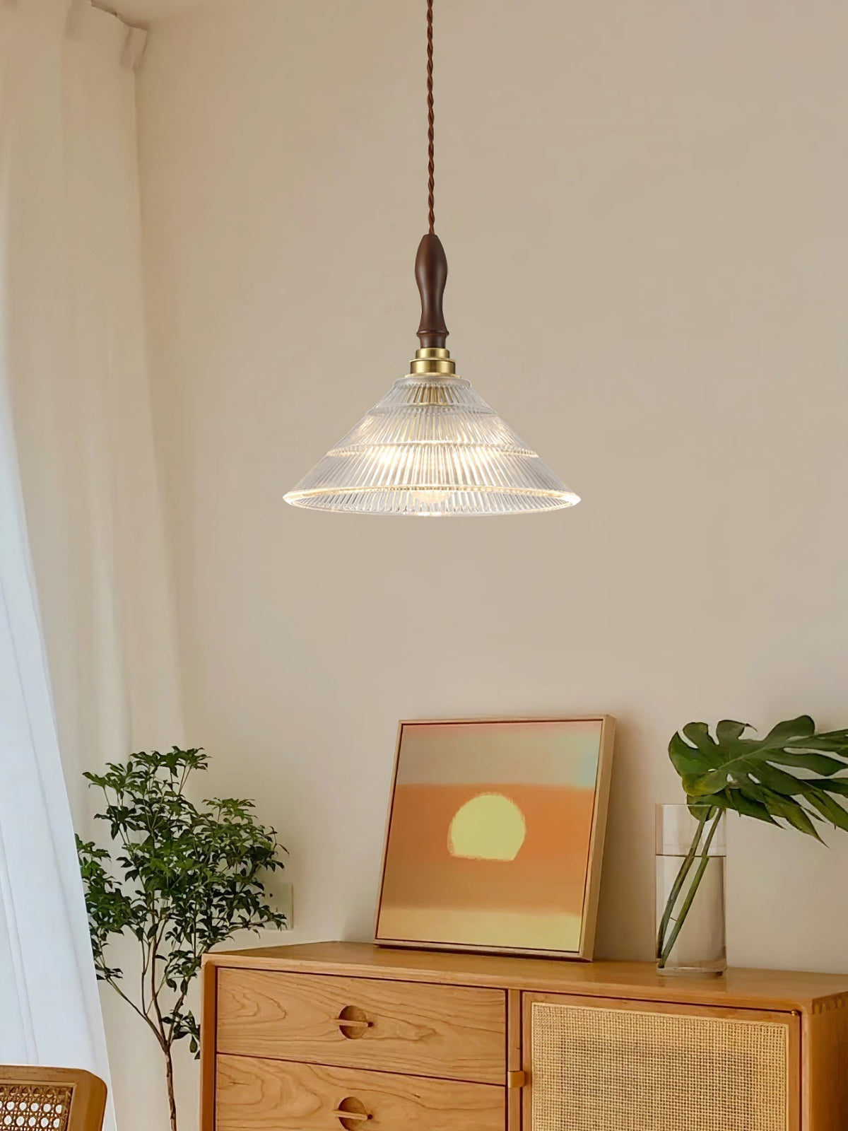 Arcara Vintage Ripple glas Hout hanglamp
