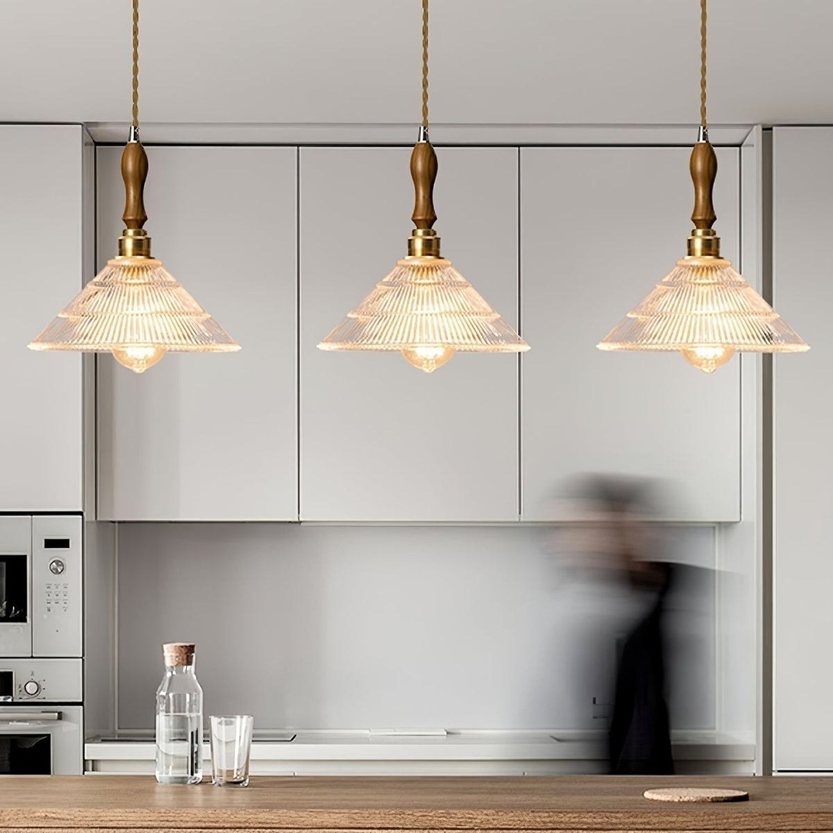 Arcara Vintage Ripple glas Hout hanglamp