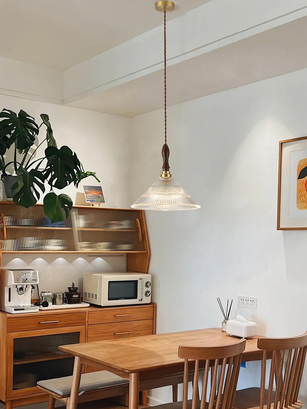 Arcara Vintage Ripple glas Hout hanglamp