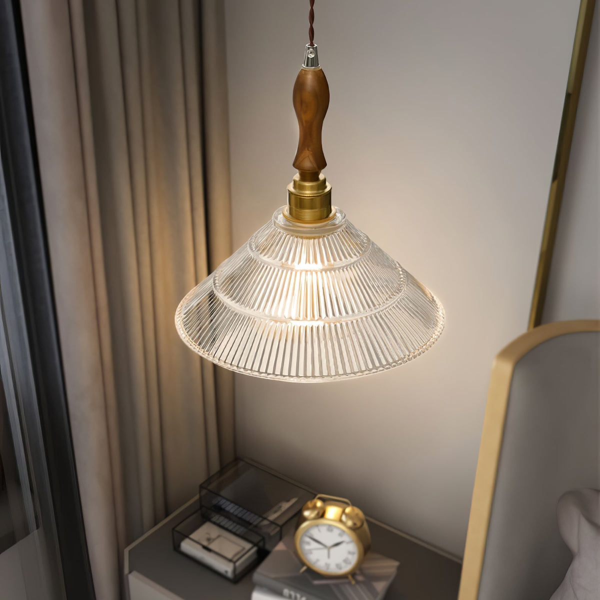 Arcara Vintage Ripple glas Hout hanglamp