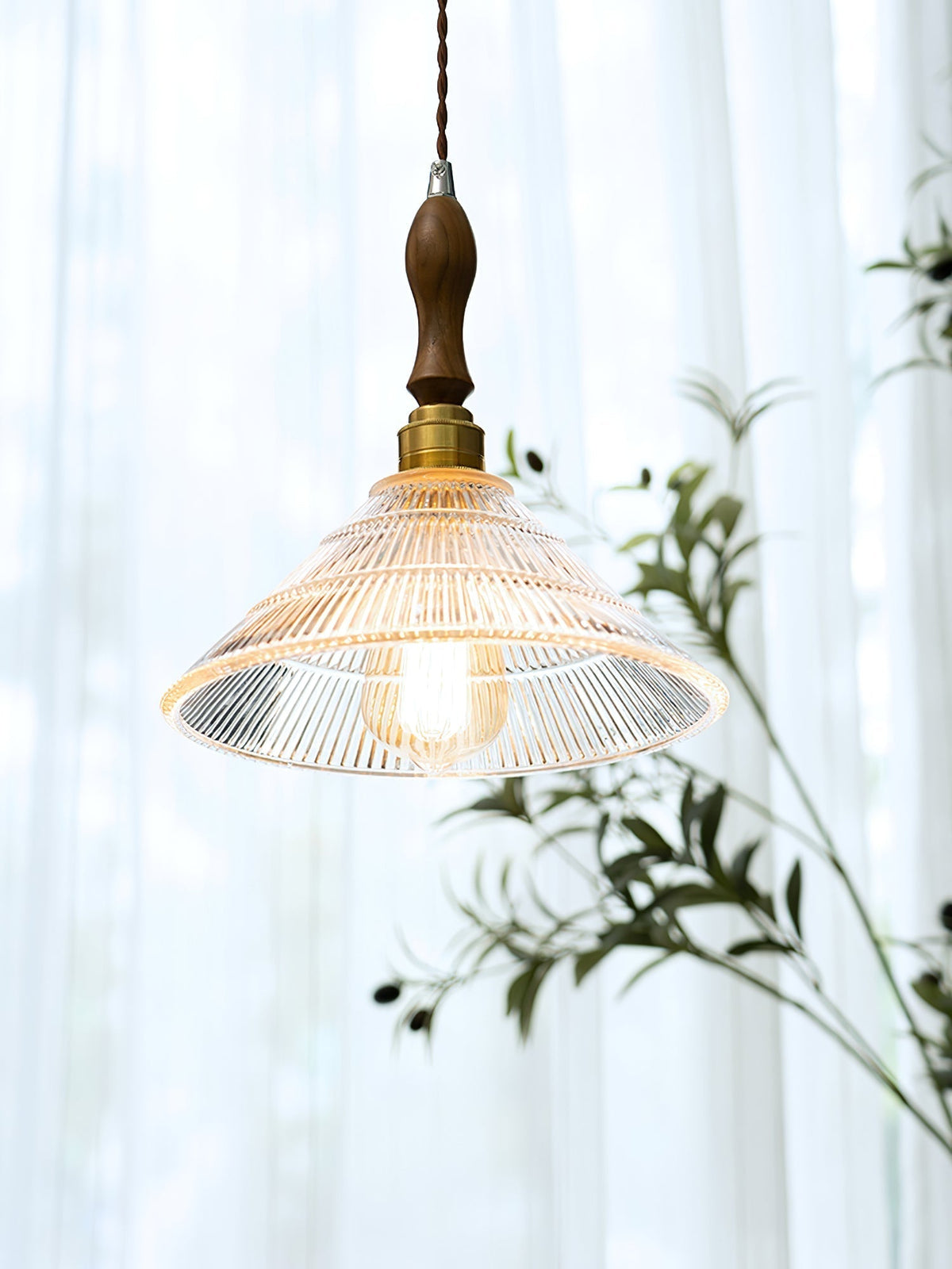 Arcara Vintage Ripple glas Hout hanglamp