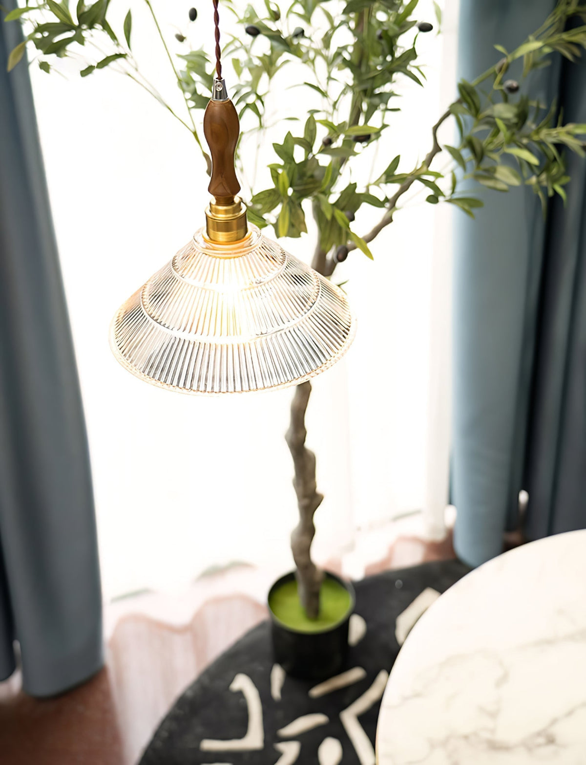 Arcara Vintage Ripple glas Hout hanglamp