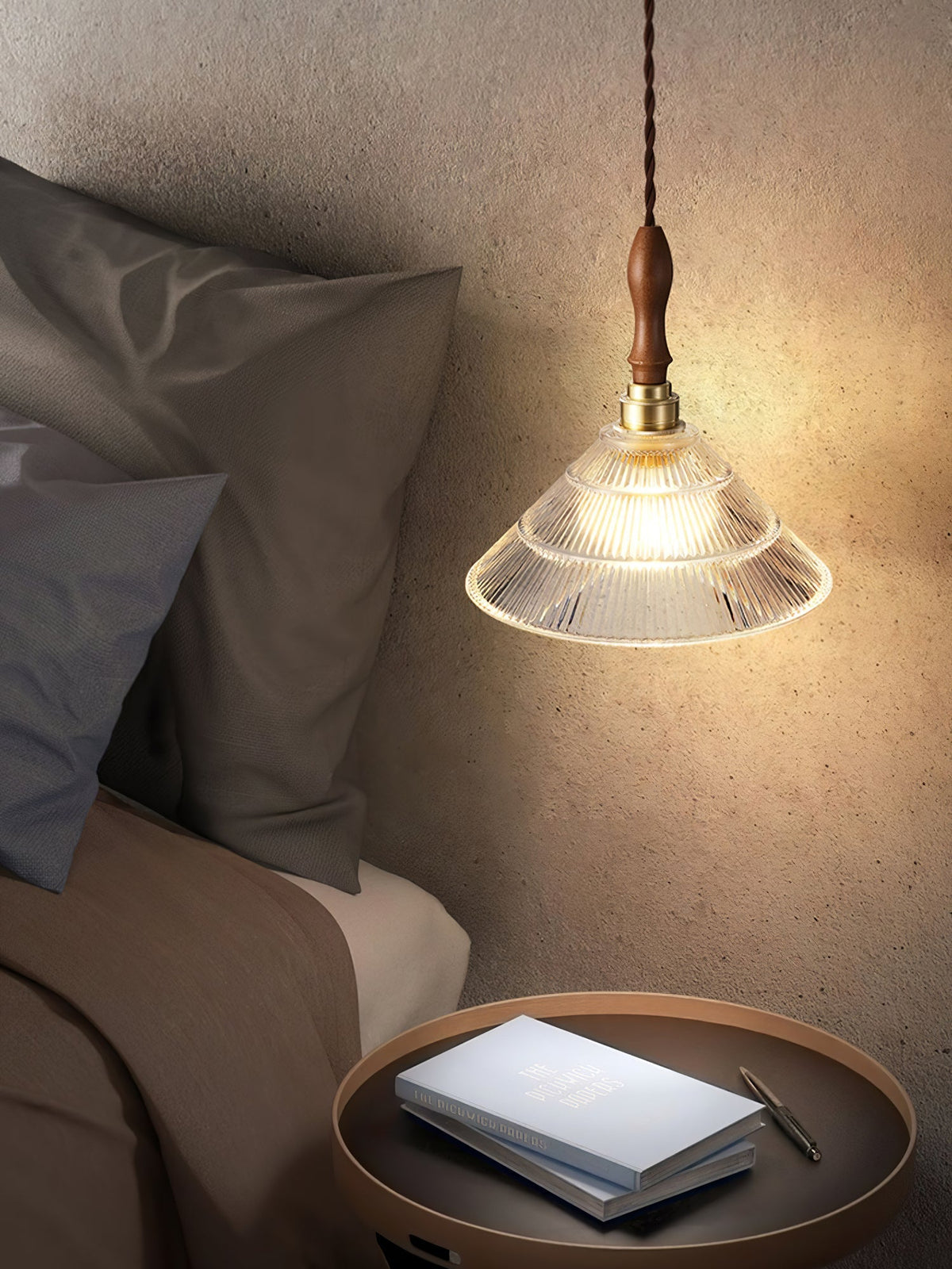 Arcara Vintage Ripple glas Hout hanglamp