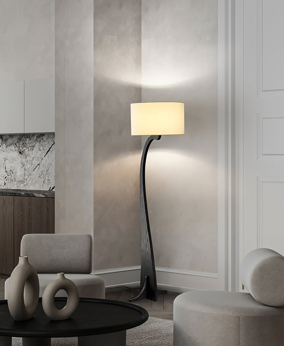Viraineria vloerlamp met Noorse houten boog