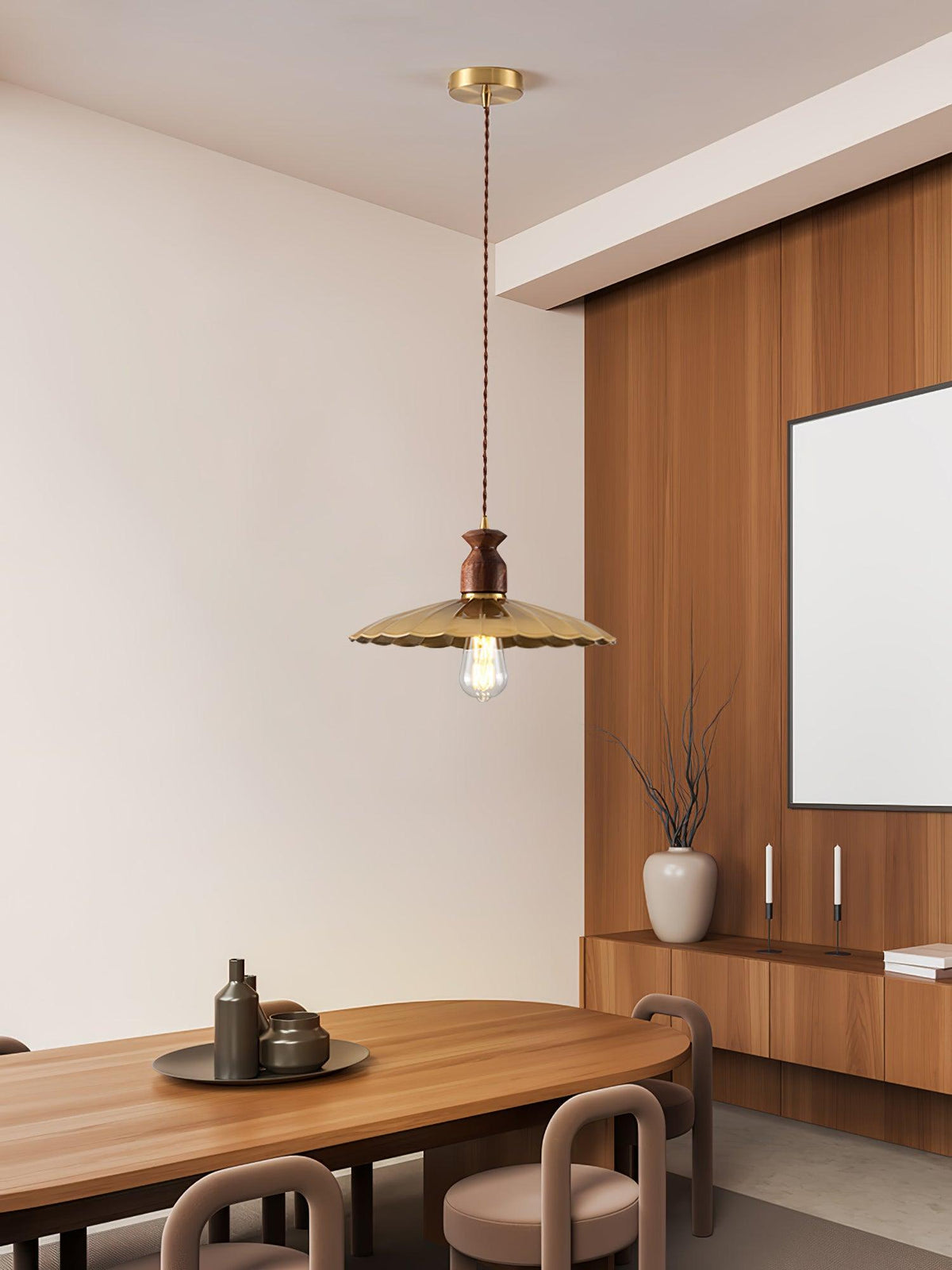 Qior messing klassiek elegantie Crest Houten hanglamp