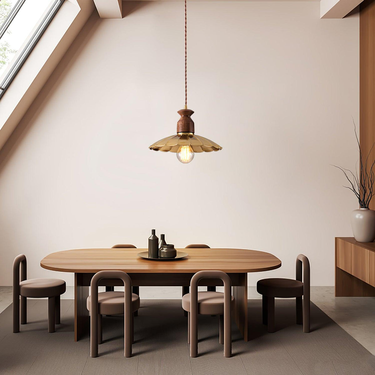 Qior messing klassiek elegantie Crest Houten hanglamp