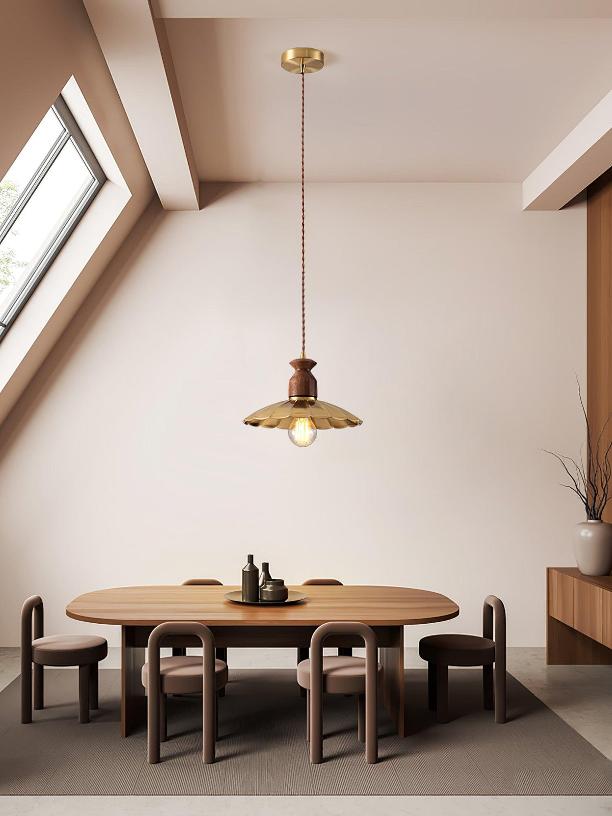 Qior messing klassiek elegantie Crest Houten hanglamp