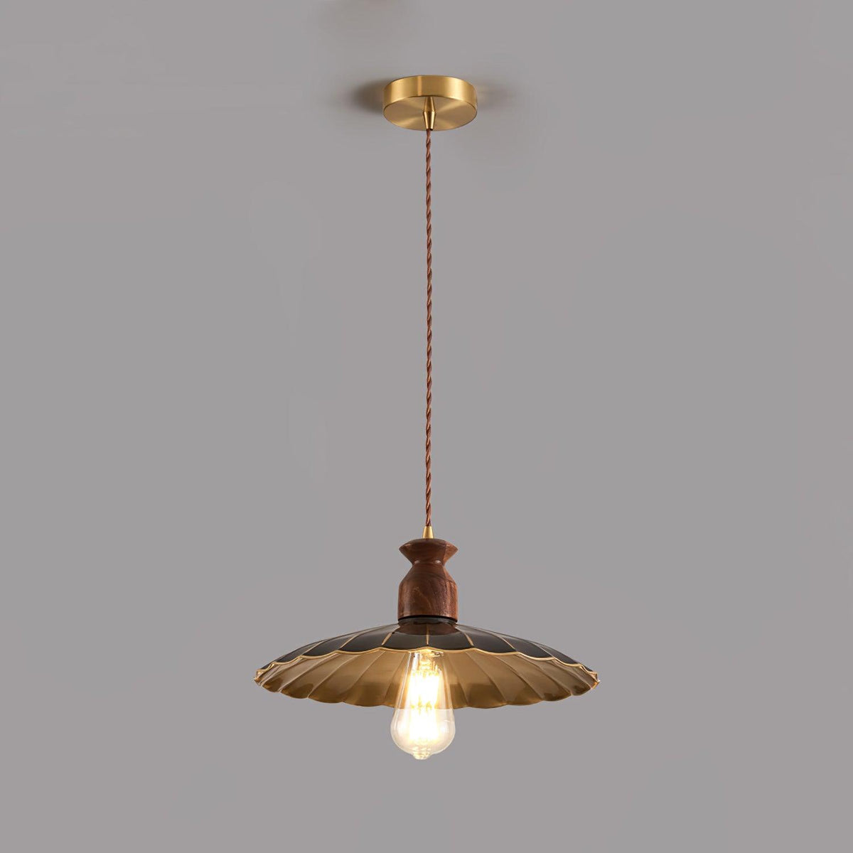 Qior messing klassiek elegantie Crest Houten hanglamp