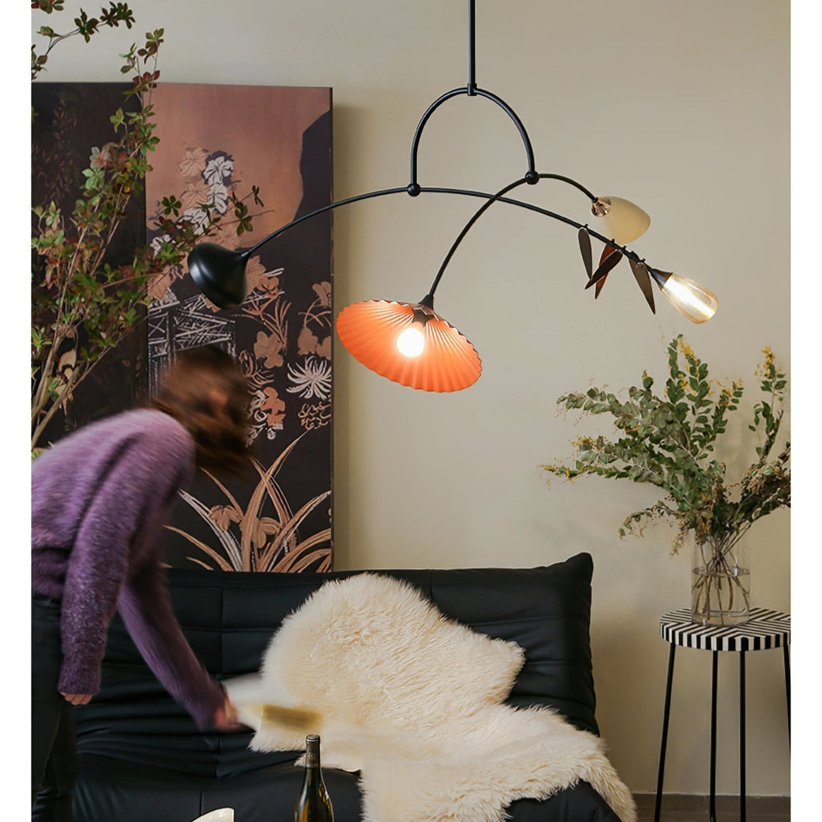 FloraCurv hanglamp met glas in oranje