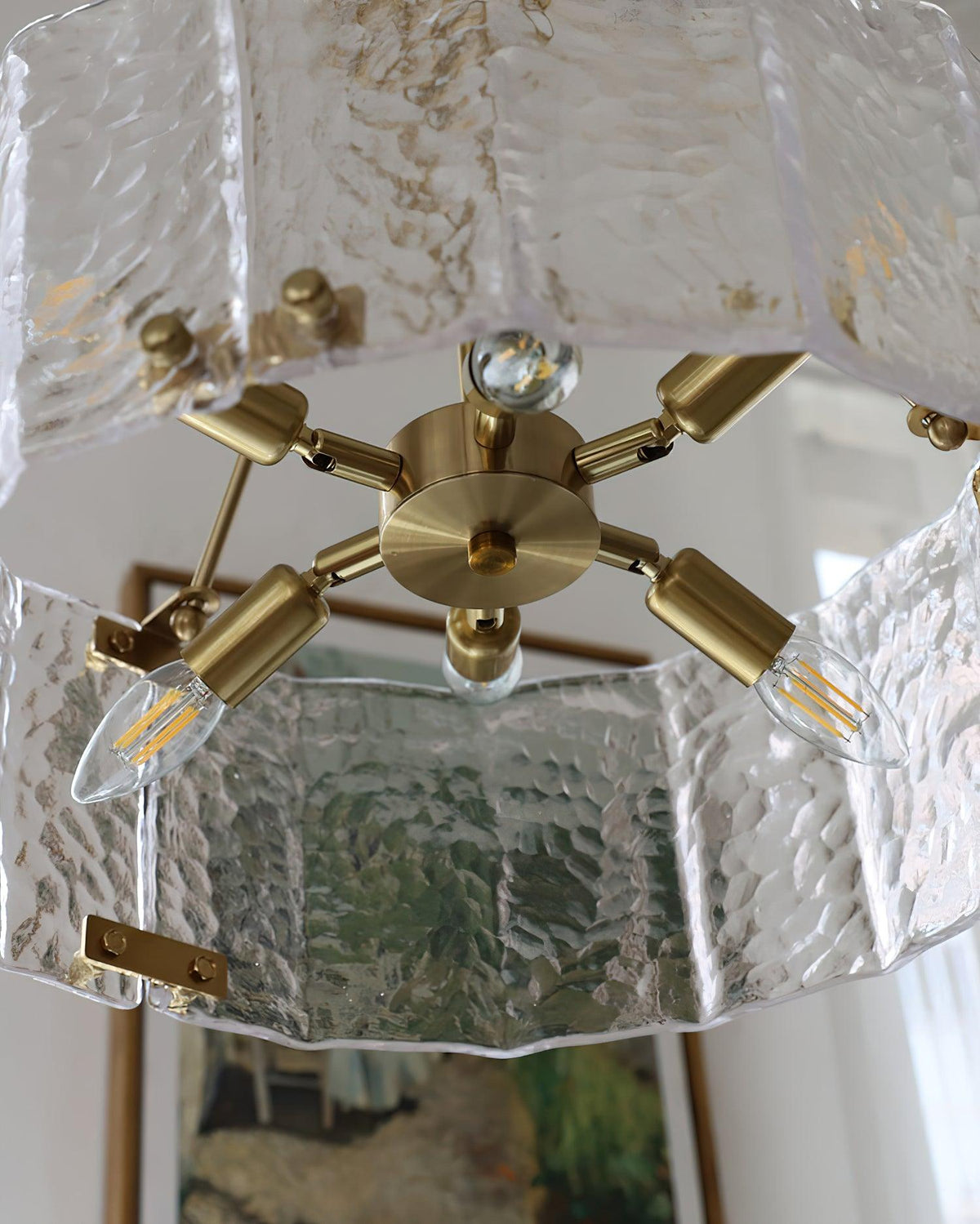 Eirorian kroonluchter Calvert helder getextureerd glas