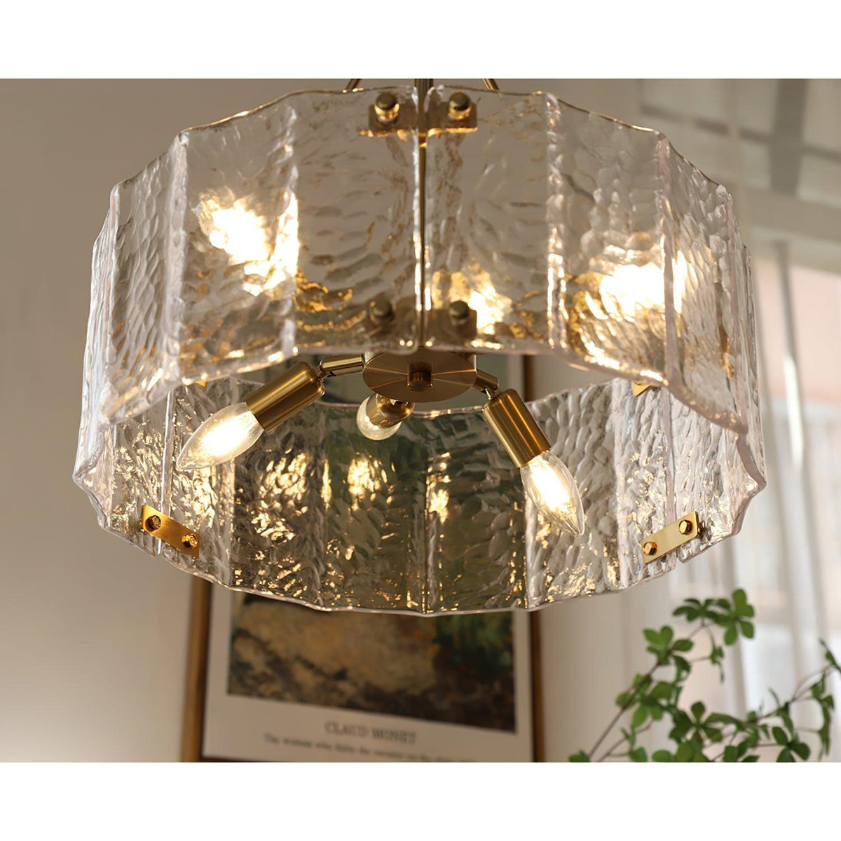 Eirorian kroonluchter Calvert helder getextureerd glas