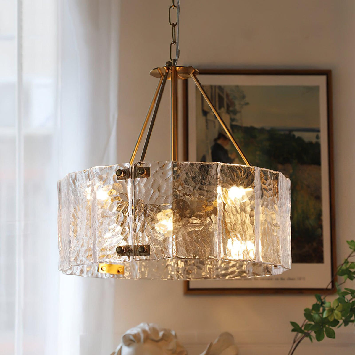 Eirorian kroonluchter Calvert helder getextureerd glas