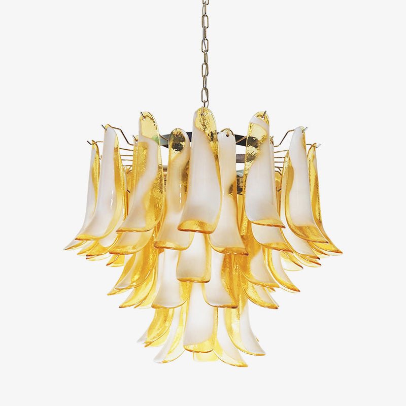 Velelian kroonluchter met gelaagde amber Murano-glas bloemblaadjes