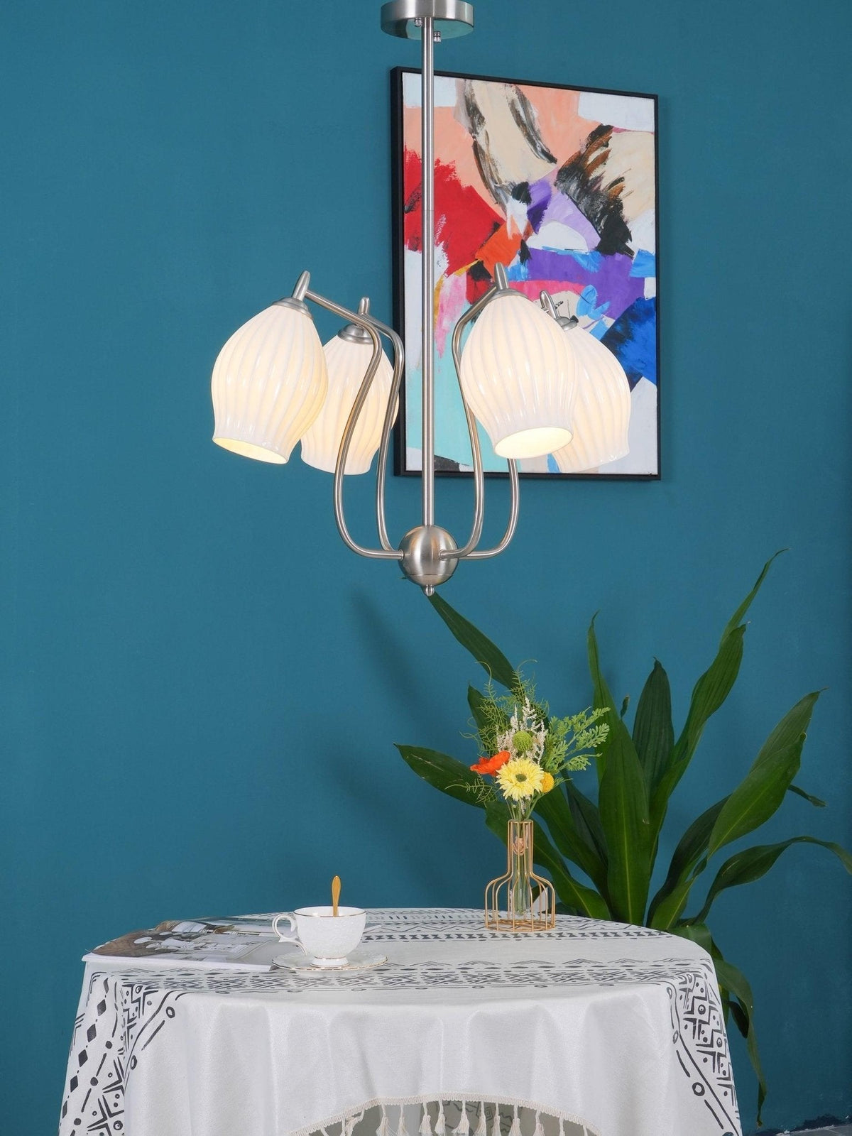 Pravin Kroonluchter keramiek Ribbed Sculptural glas Elegant