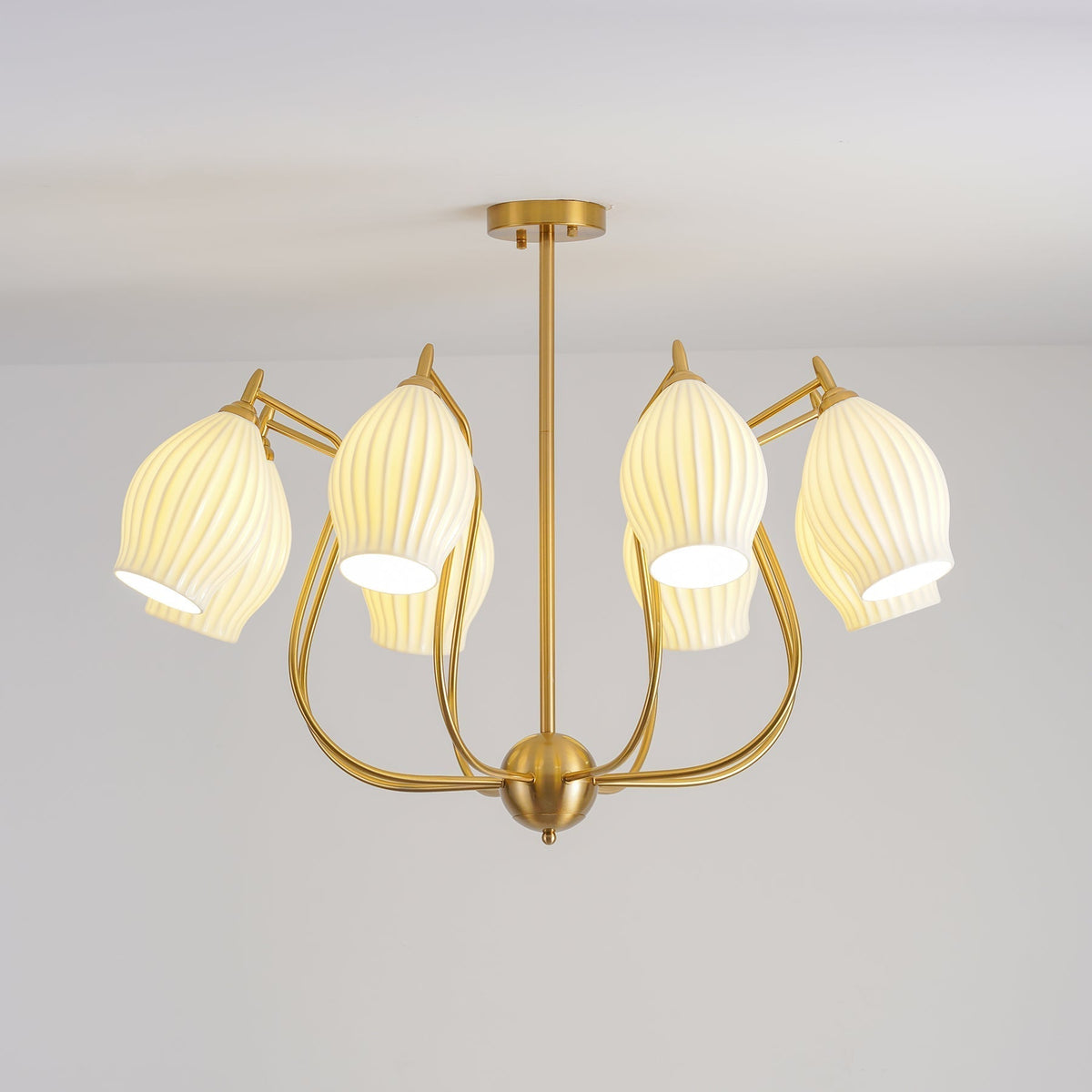 Pravin Kroonluchter keramiek Ribbed Sculptural glas Elegant