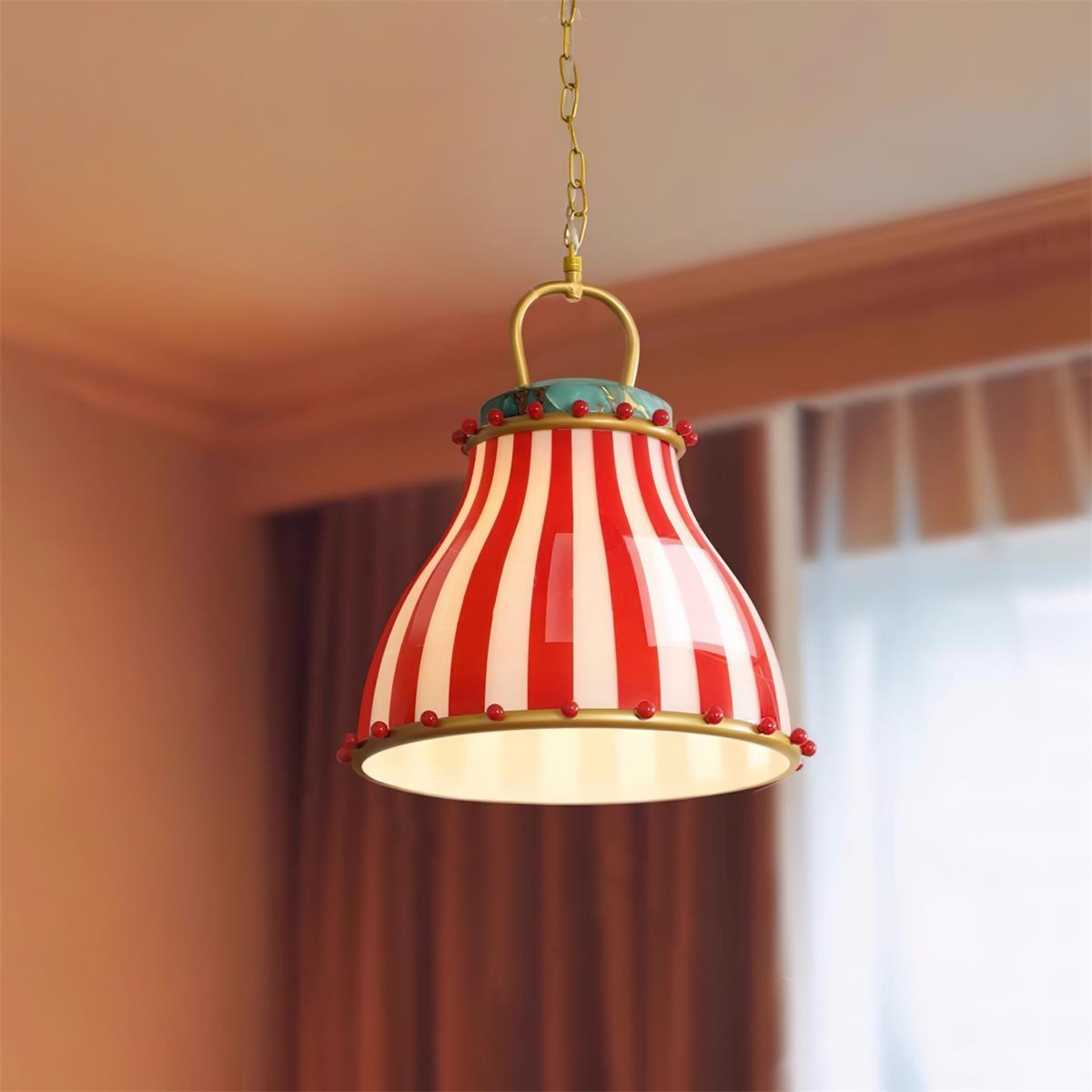 Red en witte strepen glazen hanglamp