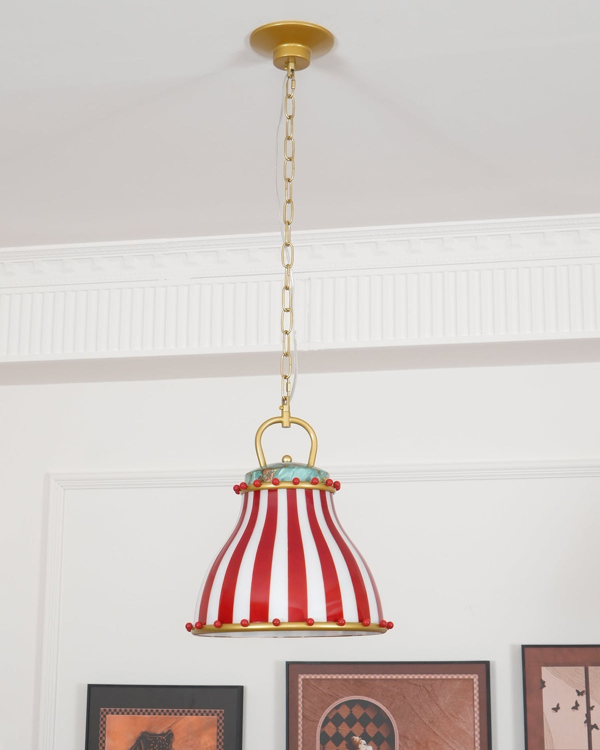 Red en witte strepen glazen hanglamp