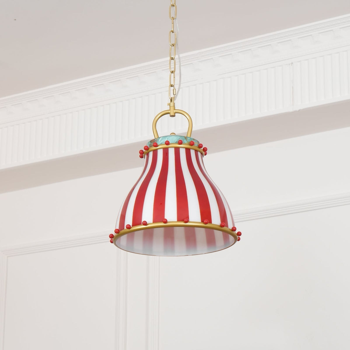 Red en witte strepen glazen hanglamp