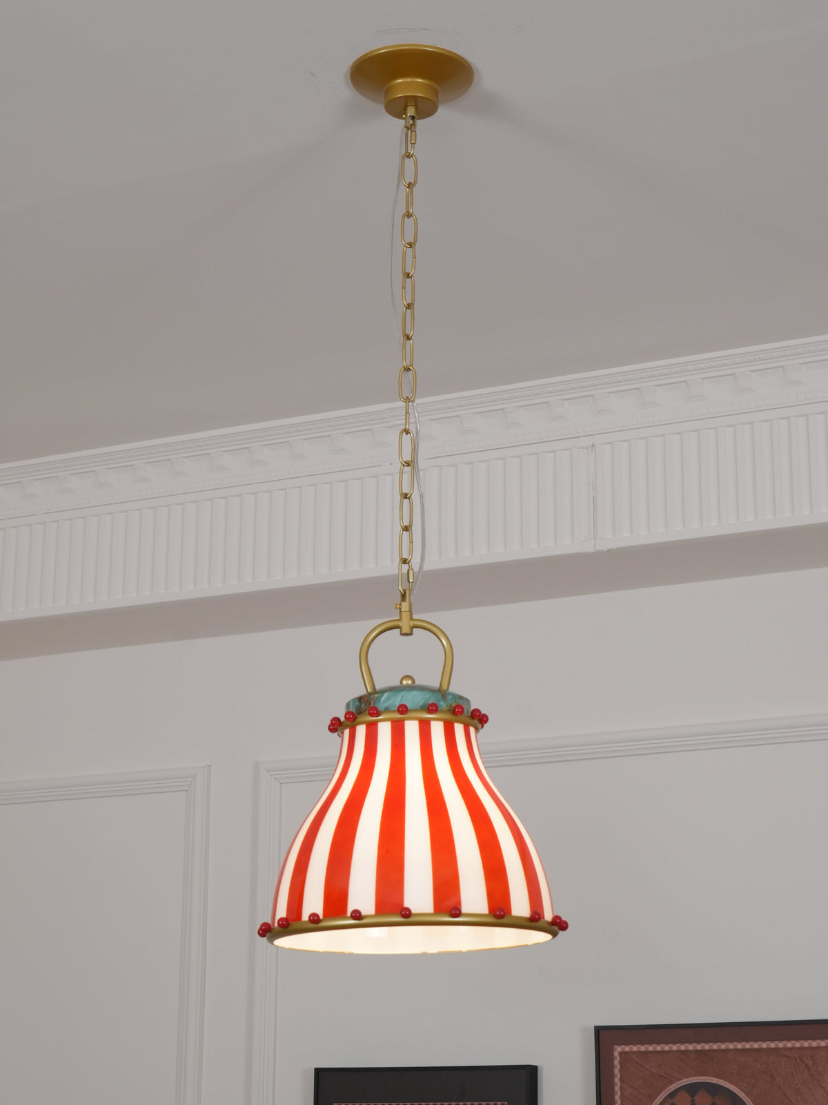 Red en witte strepen glazen hanglamp