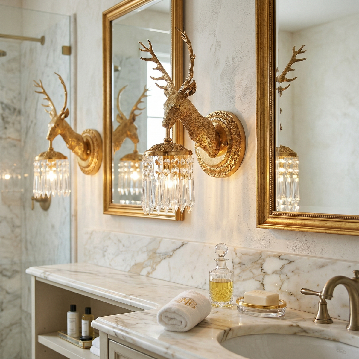 Antler kristallen wandlamp