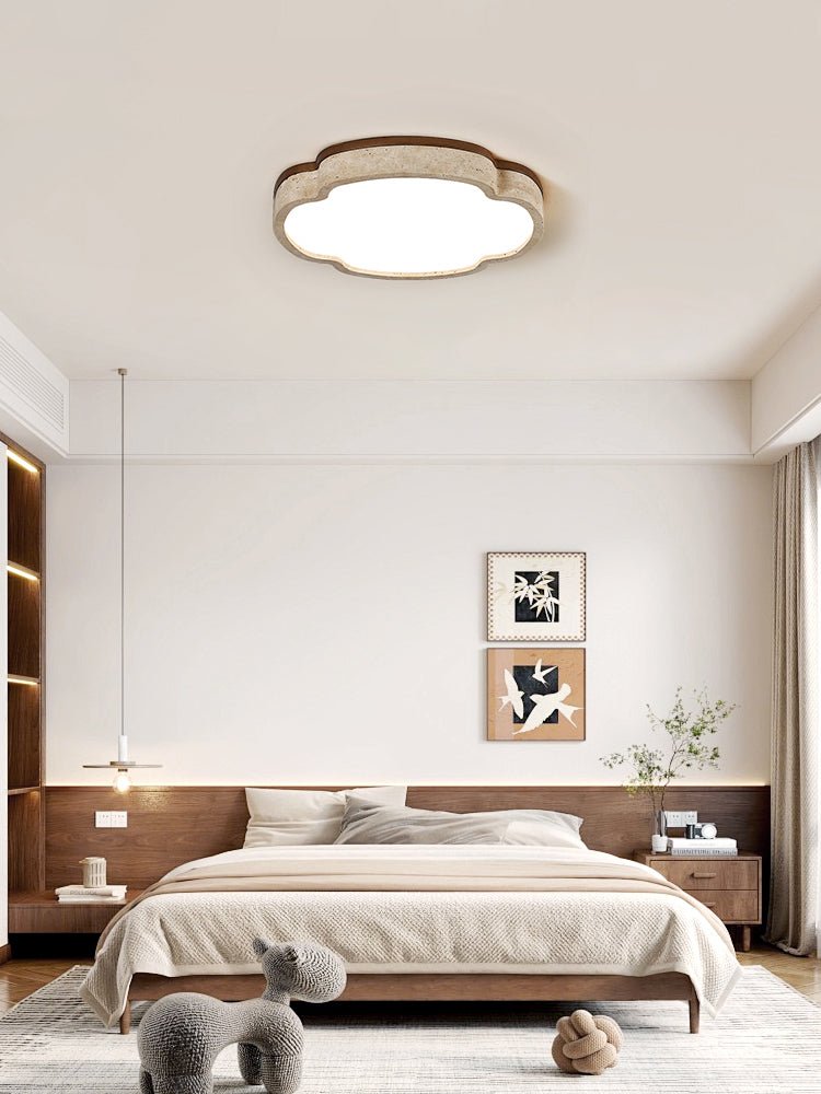 Vito Marshmallow vierbloemblaadjes Cloudform plafondlamp in geel travertin met bloemblaadjes