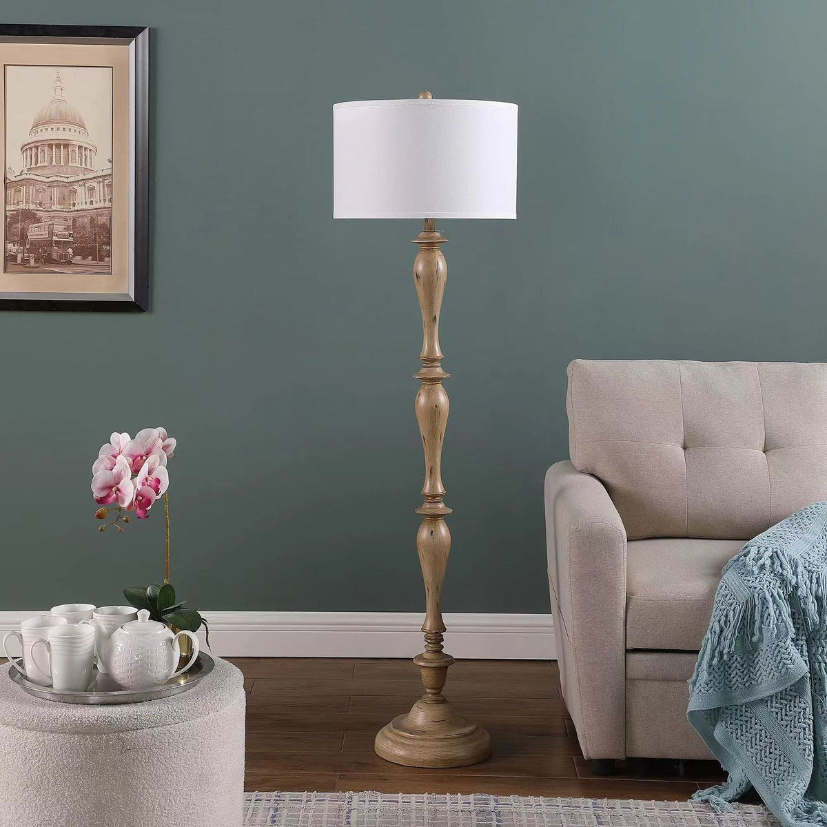 Coastal houten vloerlamp met stoffen kap