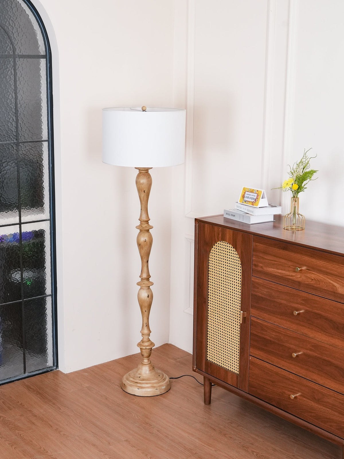 Coastal houten vloerlamp met stoffen kap