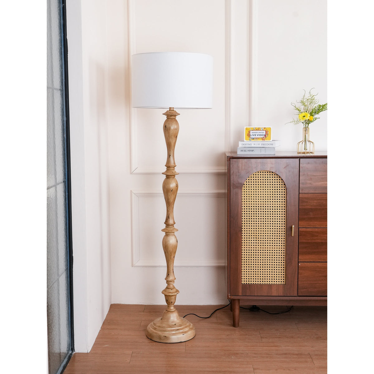 Coastal houten vloerlamp met stoffen kap