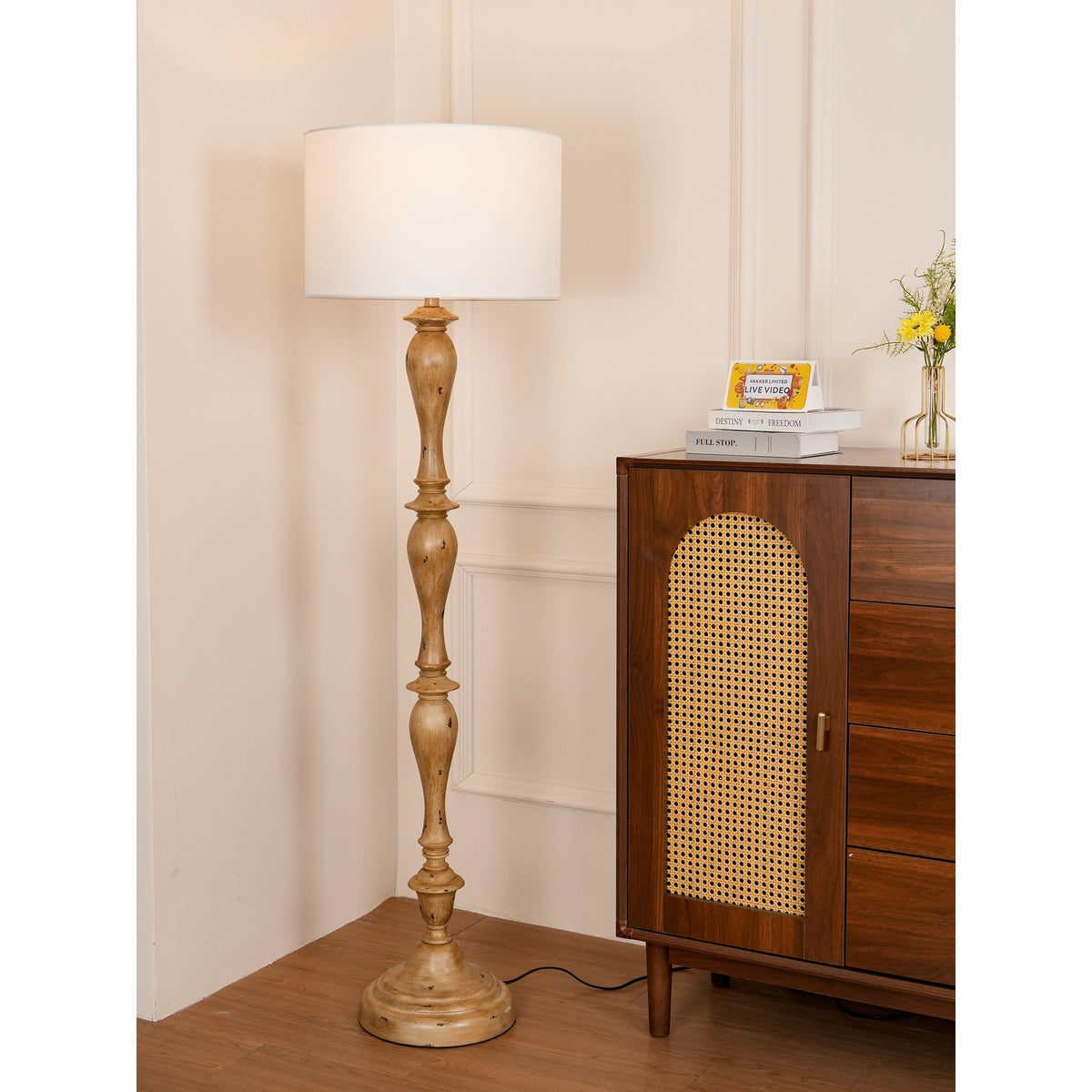 Coastal houten vloerlamp met stoffen kap