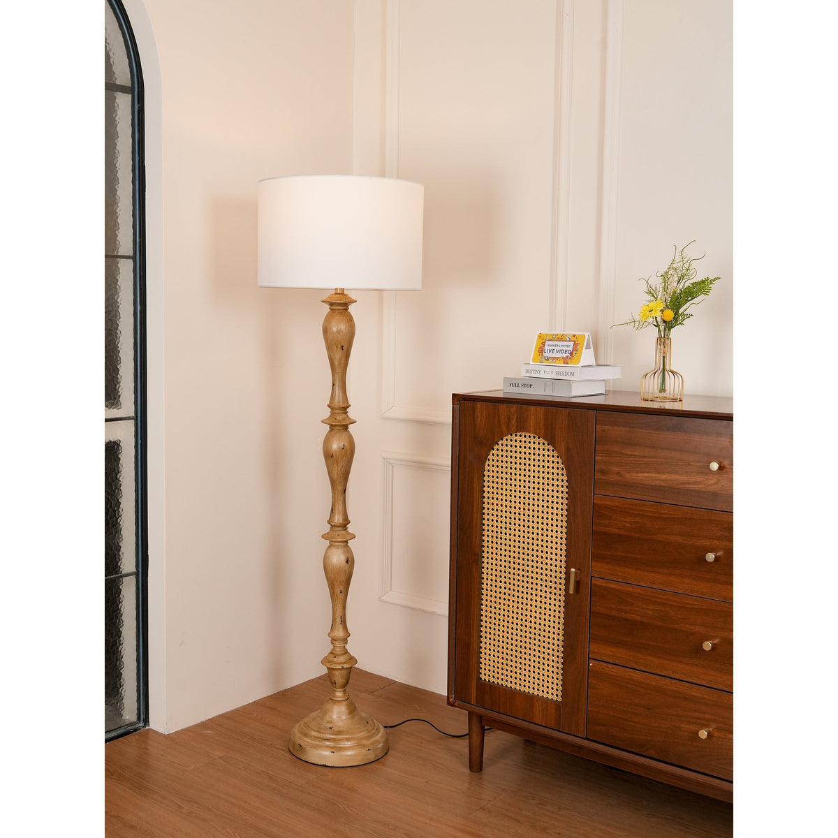 Coastal houten vloerlamp met stoffen kap
