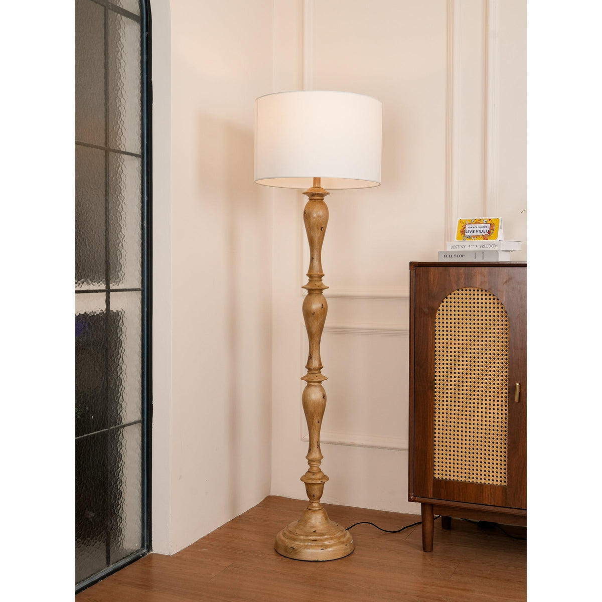 Coastal houten vloerlamp met stoffen kap