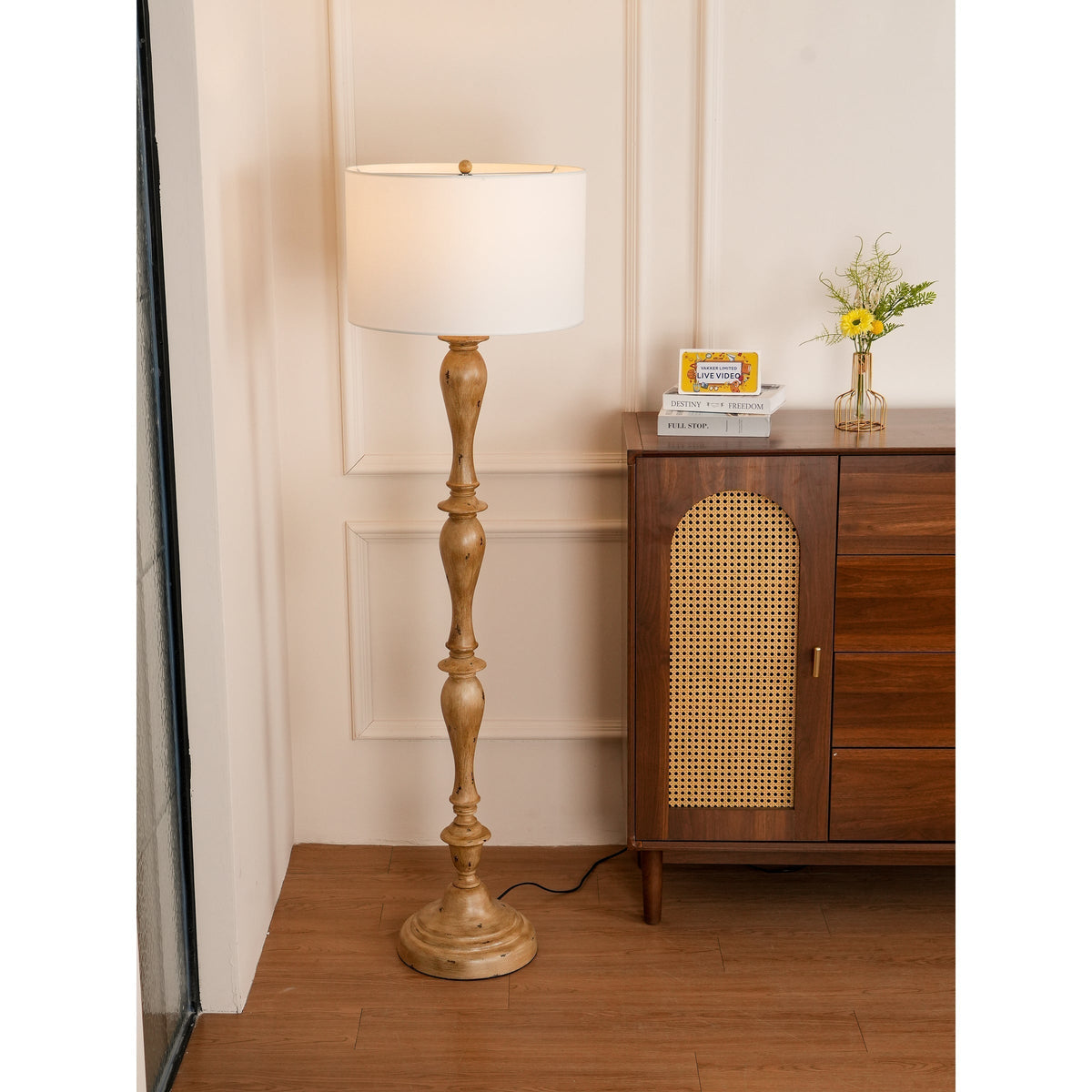 Coastal houten vloerlamp met stoffen kap