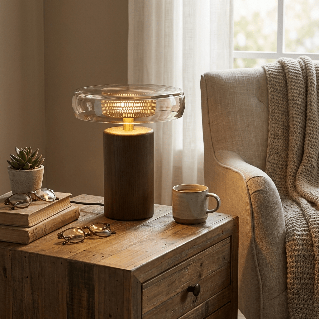Renelia Disc tafellamp Walnootkleur
