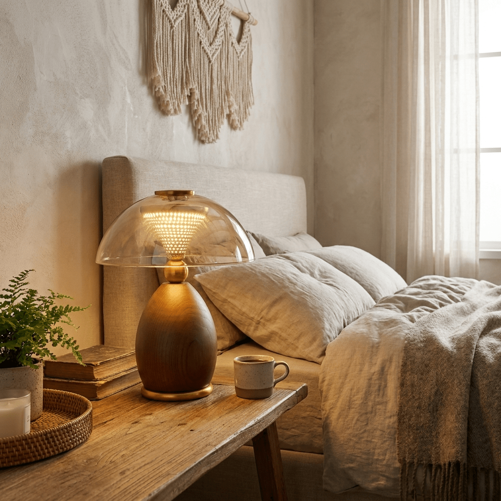 Renelia Disc tafellamp Walnootkleur