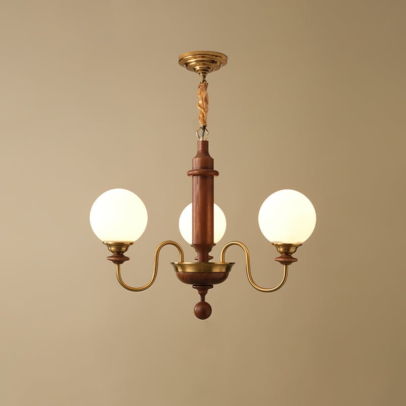 Celoira Vintage messing kroonluchter met matglas bolvormige kapjes