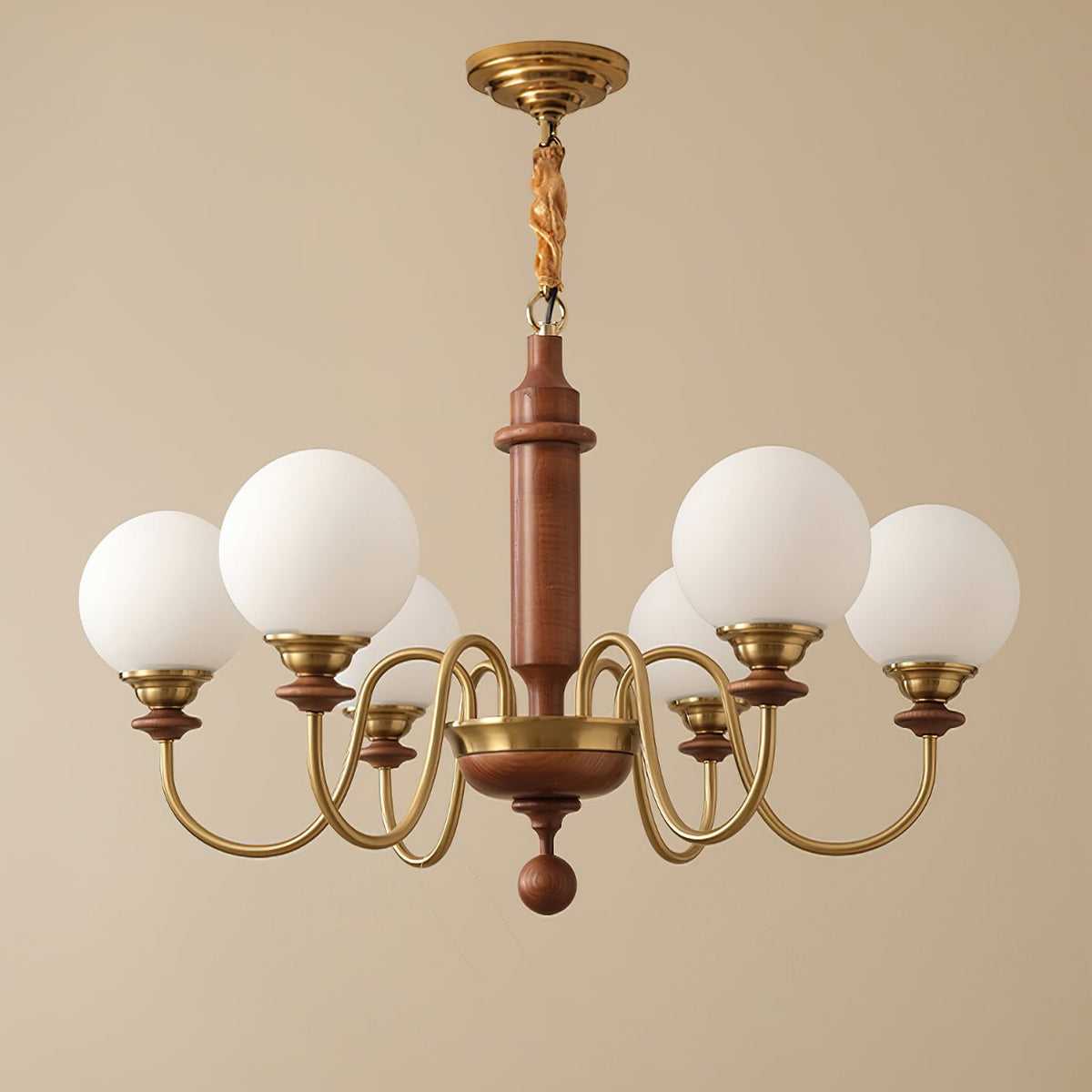 Celoira Vintage messing kroonluchter met matglas bolvormige kapjes