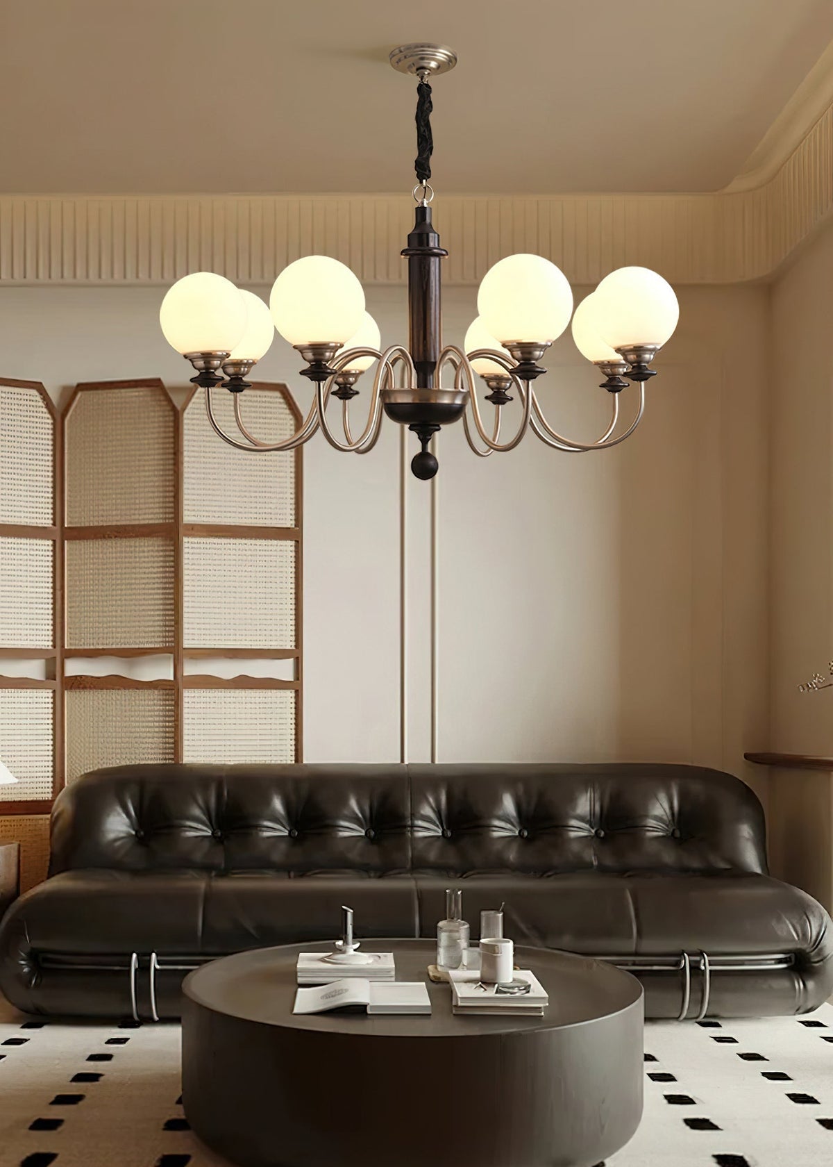 Celoira Vintage messing kroonluchter met matglas bolvormige kapjes