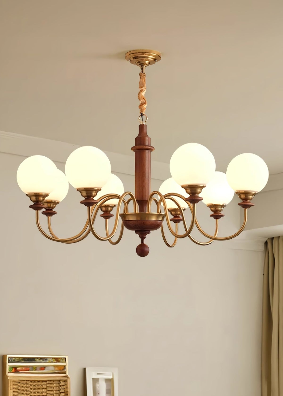 Celoira Vintage messing kroonluchter met matglas bolvormige kapjes