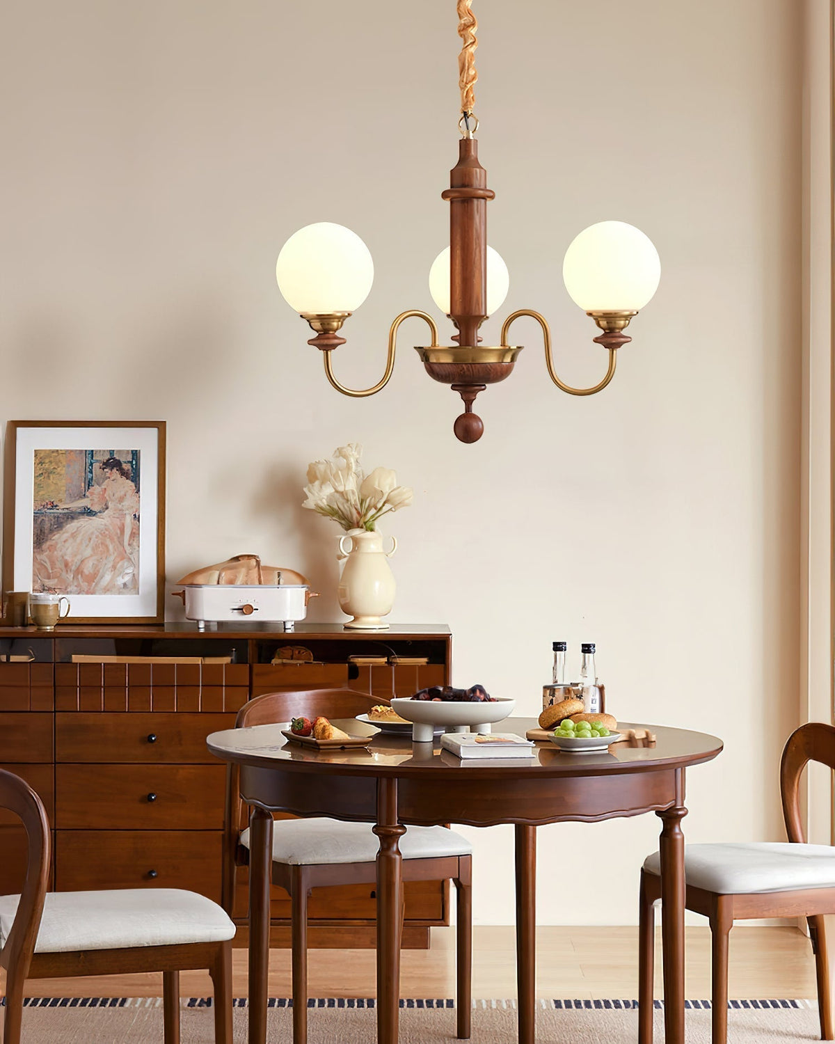 Celoira Vintage messing kroonluchter met matglas bolvormige kapjes