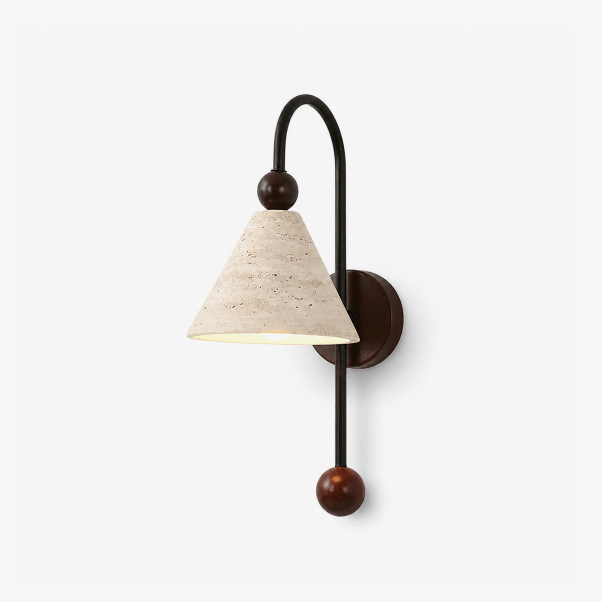 Cone wandlamp travertin walnoothout