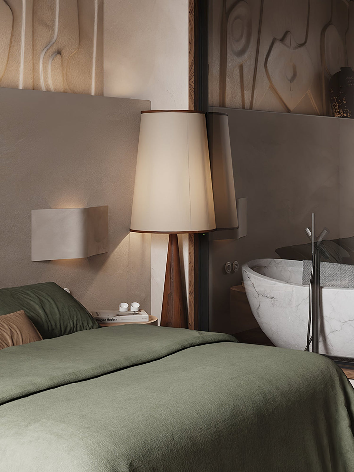 ConeLite Minimalistische vloerlamp van walnoothoutkorrelafwerking