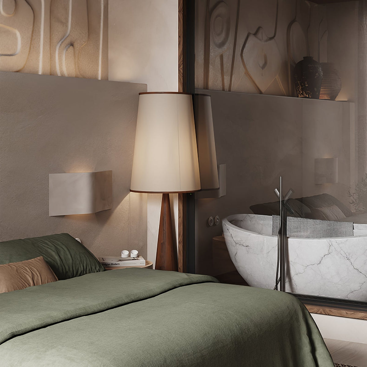 ConeLite Minimalistische vloerlamp van walnoothoutkorrelafwerking